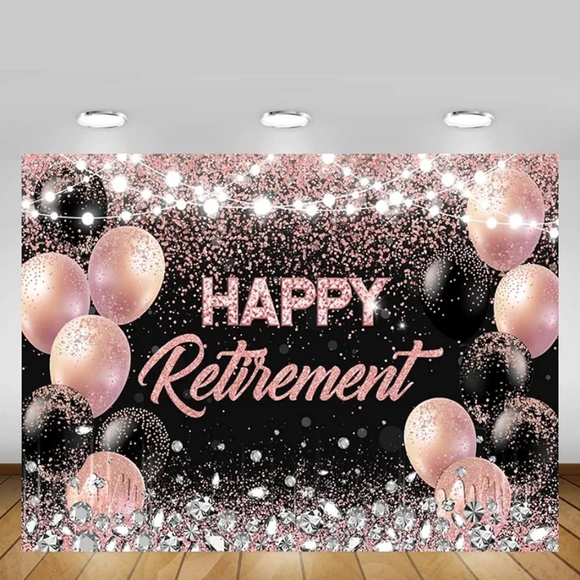 Like New Rose Gold and Black HAPPY RETIREMENT Backdrop Background Wall Decor 7x5 - Picture 1 of 4